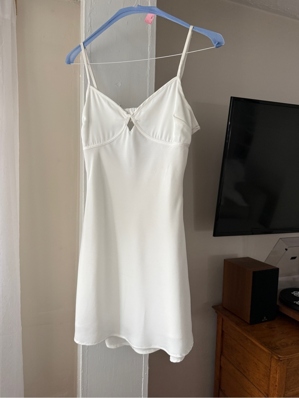 White Satin Cutout Mini Dress Open Back Slip Dress Size M
